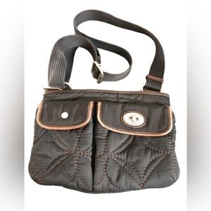 Fossil Key Per Quilted Black Crossbody Shoulder Bag Wide Strap Pockets 11X8”